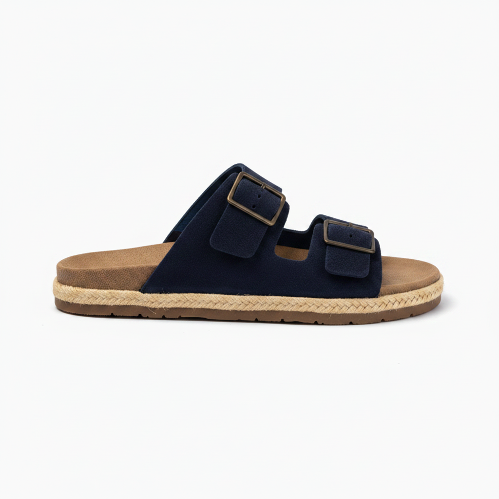 Zara Double Buckle Slipper-Navy
