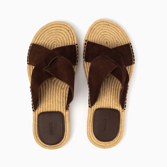 Zegna Men's Cross straps Sandal -Coffe