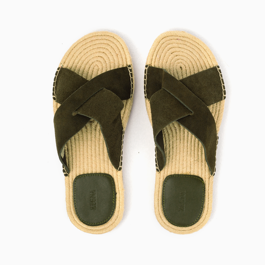 Zegna Men's Cross straps Sandal -Olive