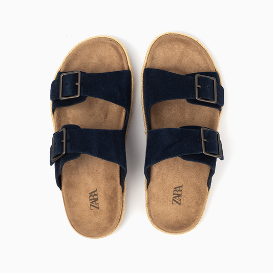 Zara Double Buckle Sandal-Navy