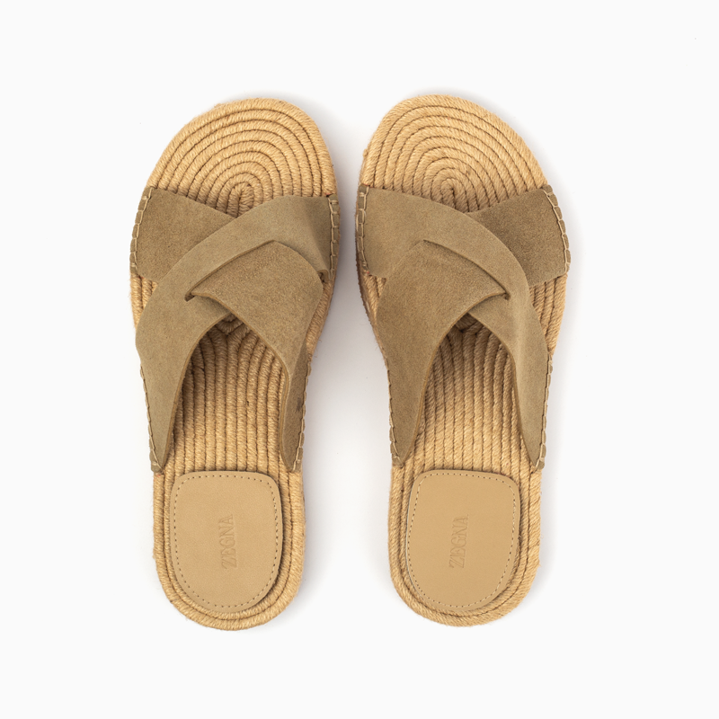 Zegna Men's Cross straps Sandal -Beige