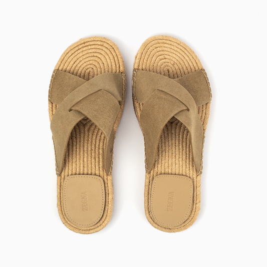Zegna Men's Cross straps Sandal -Beige